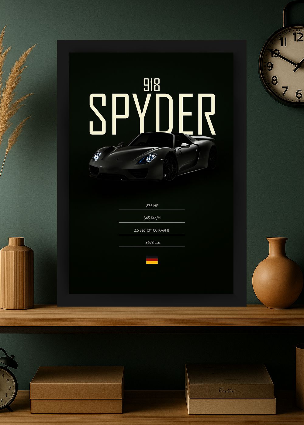 Quadro Porsche 918 Spyder Com Vidro e Moldura