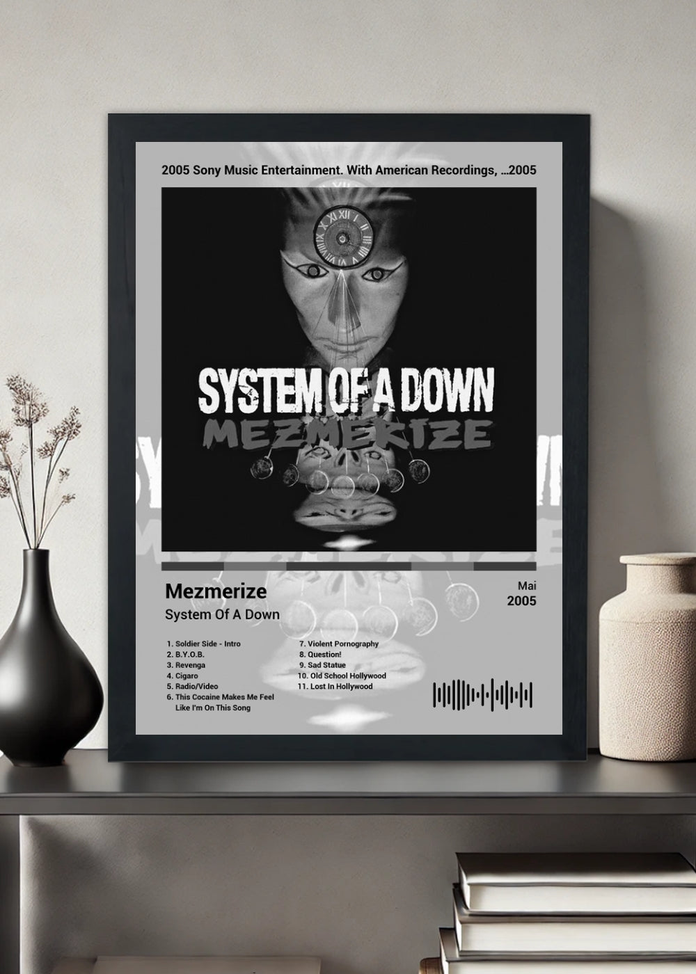 Quadro System Of A Down Mezmerize (Black&white) Com Vidro
