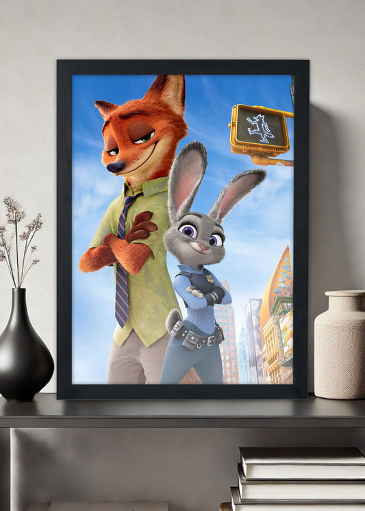 Quadro Decorativo Zotopía a coelha e o raposo - Com vidro