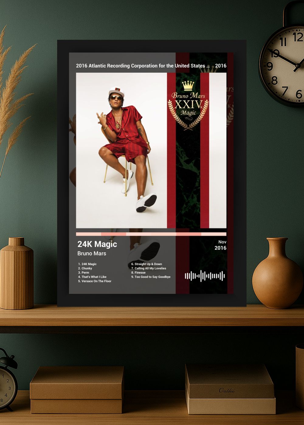 Quadro Decorativo Bruno Mars 24K Magic (Dark) Com Vidro