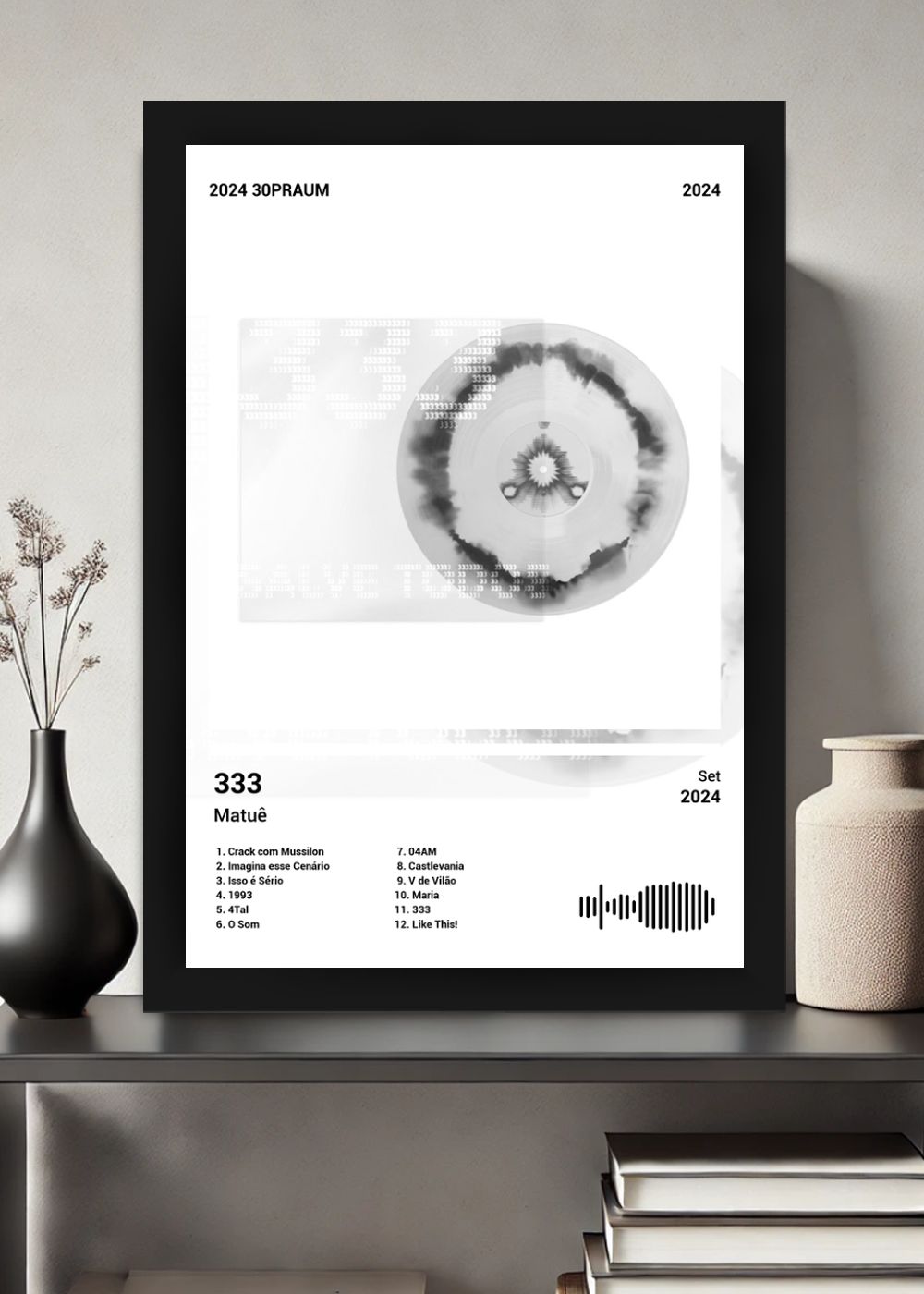 Quadro Decorativo Matuê 333 (Black&white) Com Vidro
