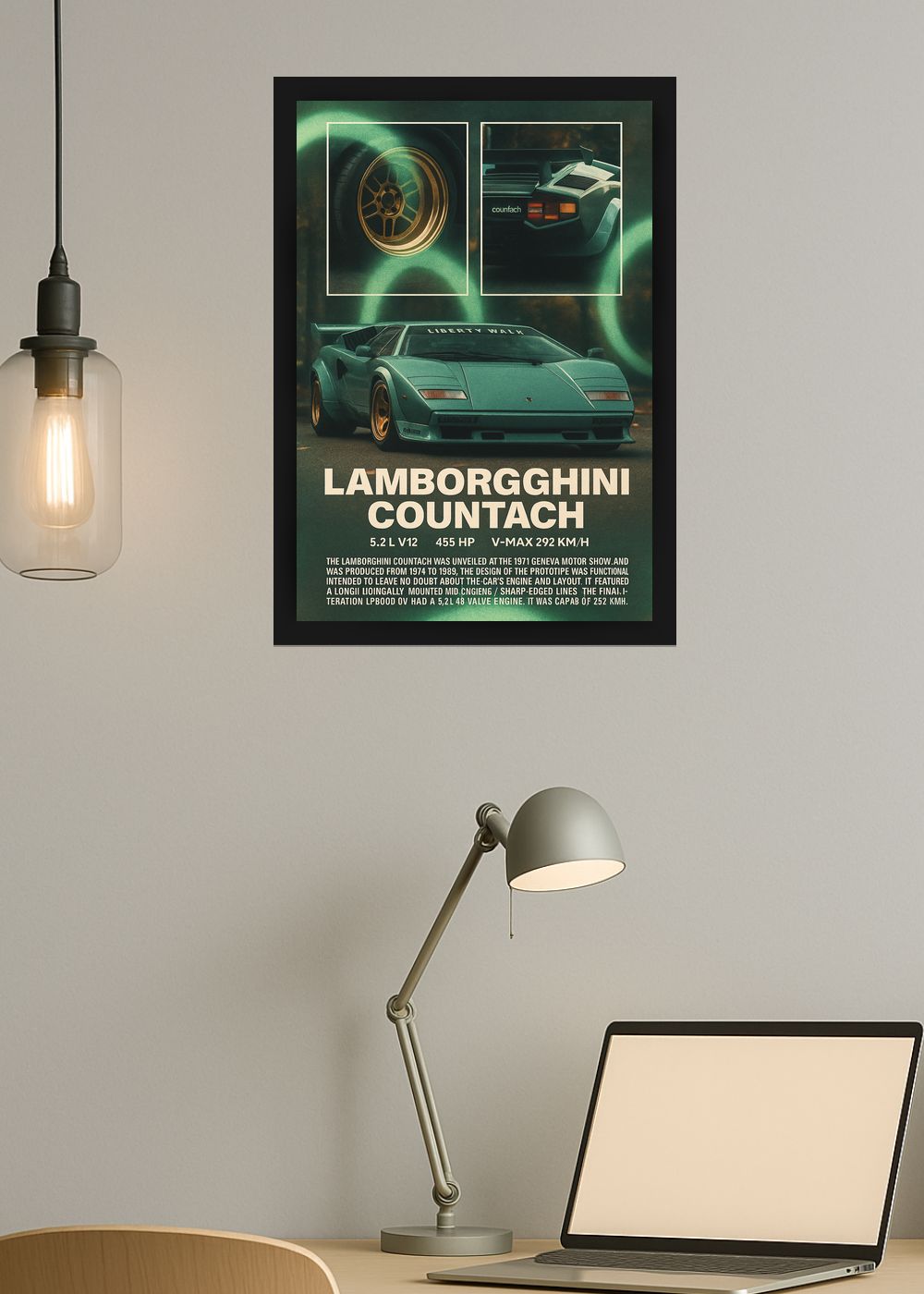 Quadro Com Vidro Lamborghini Countach Liberty com Moldura
