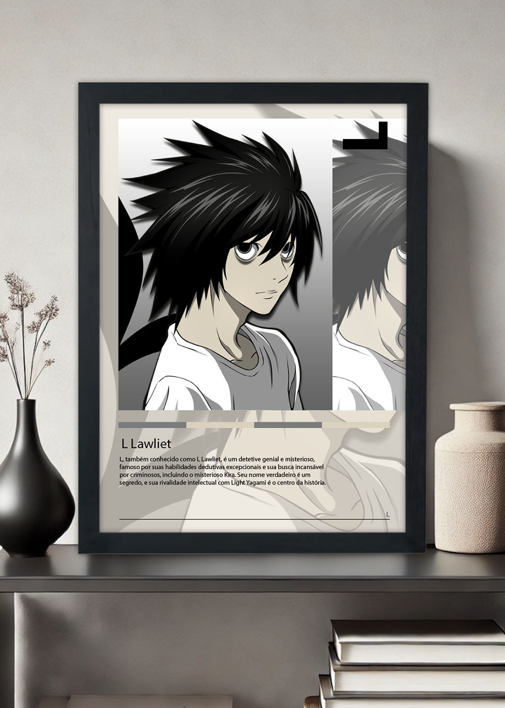 Quadro Decorativo L Lawliet - Death Note - Com vidro