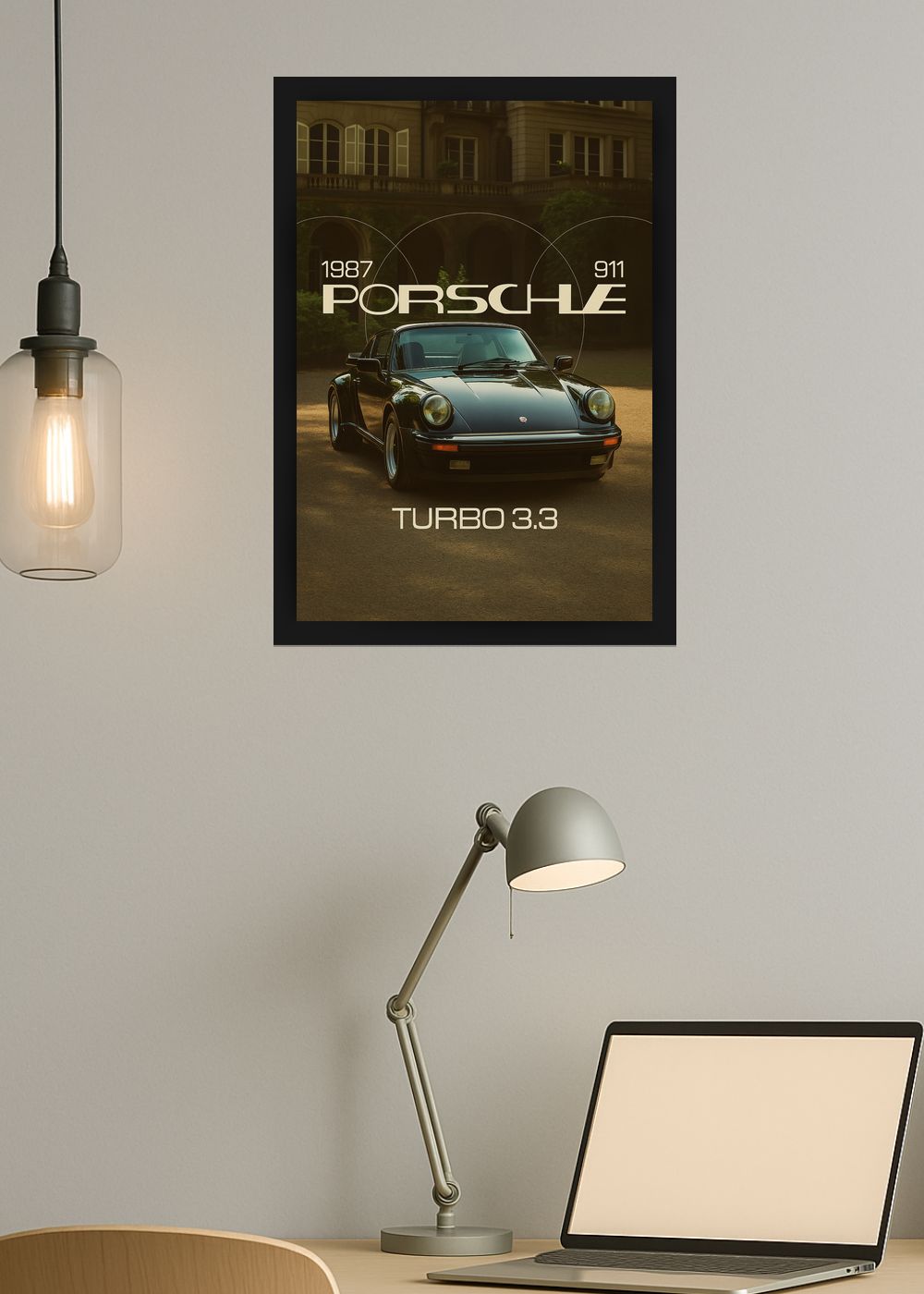Quadro Com Vidro Porsche 911 Turbo 3.3 1987 com Moldura