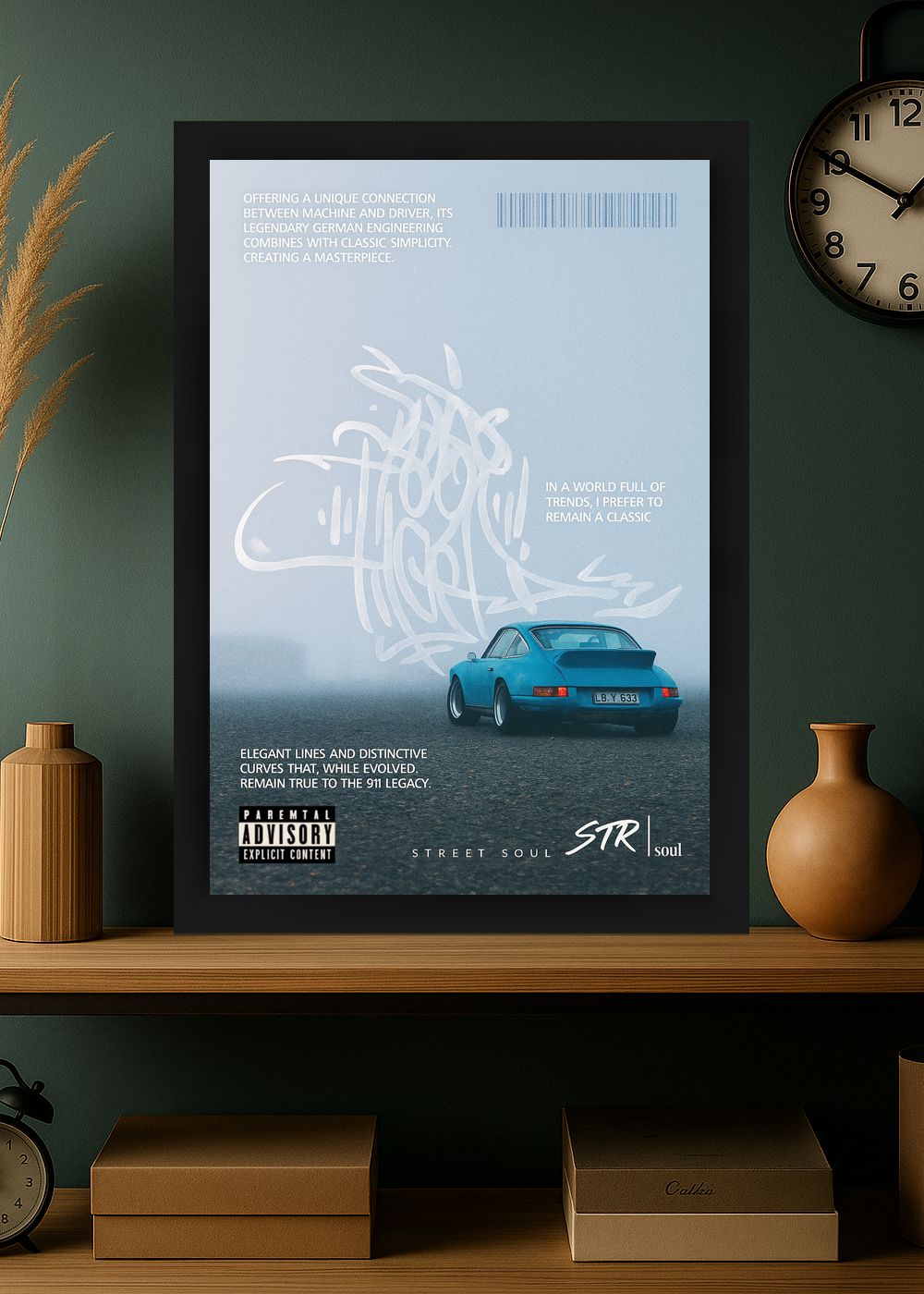 Quadro Decorativo Clássica Porsche 911 na Névoa Com Vidro