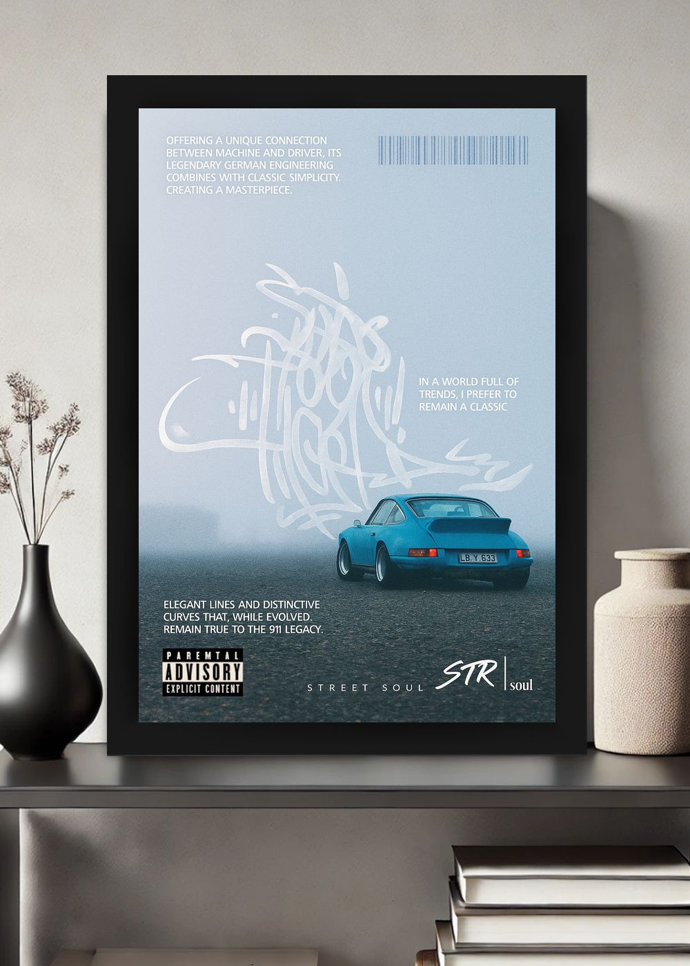 Quadro Decorativo Clássica Porsche 911 na Névoa Com Vidro