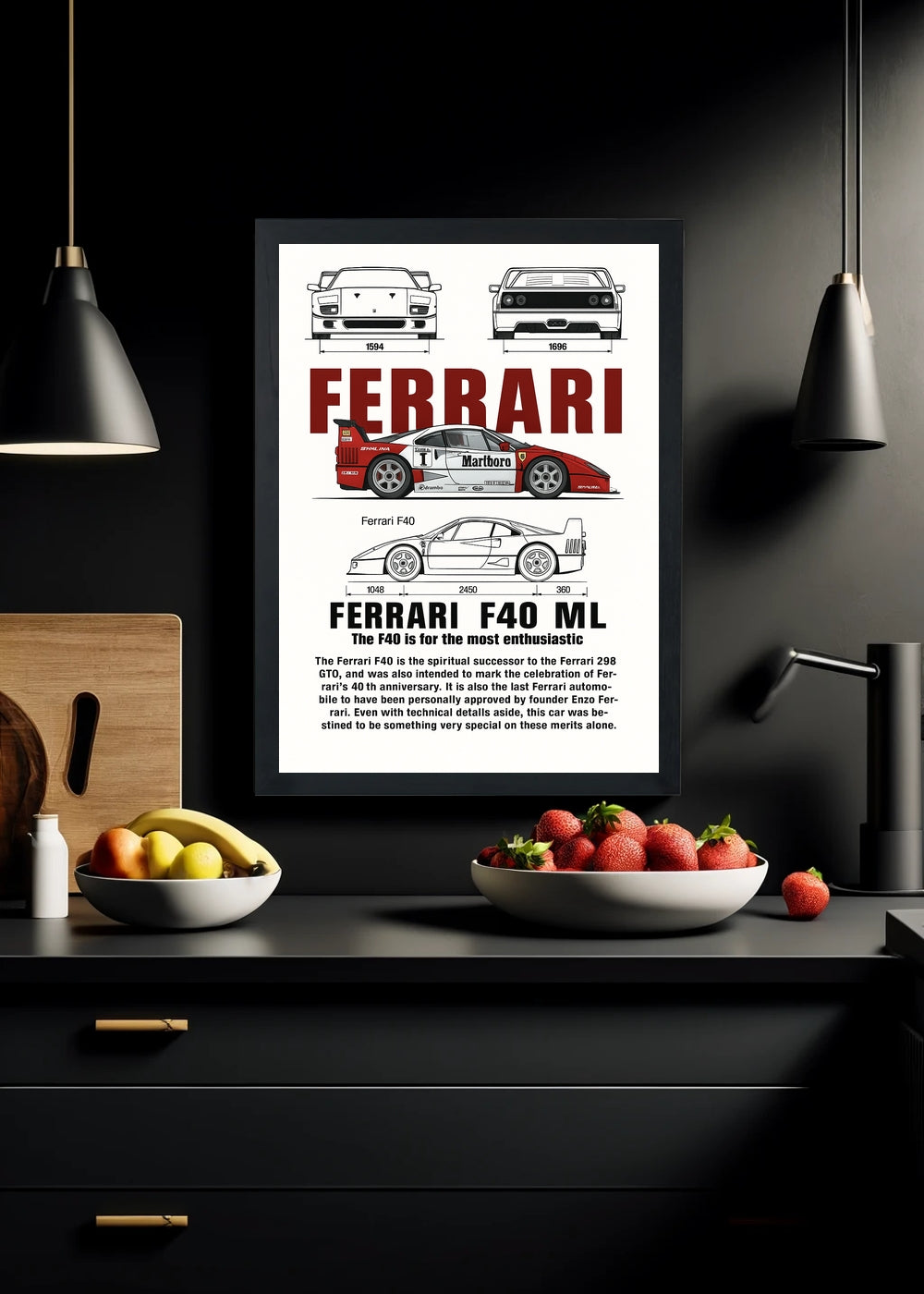 Quadro Decorativo Ferrari F40 ML - Com vidro