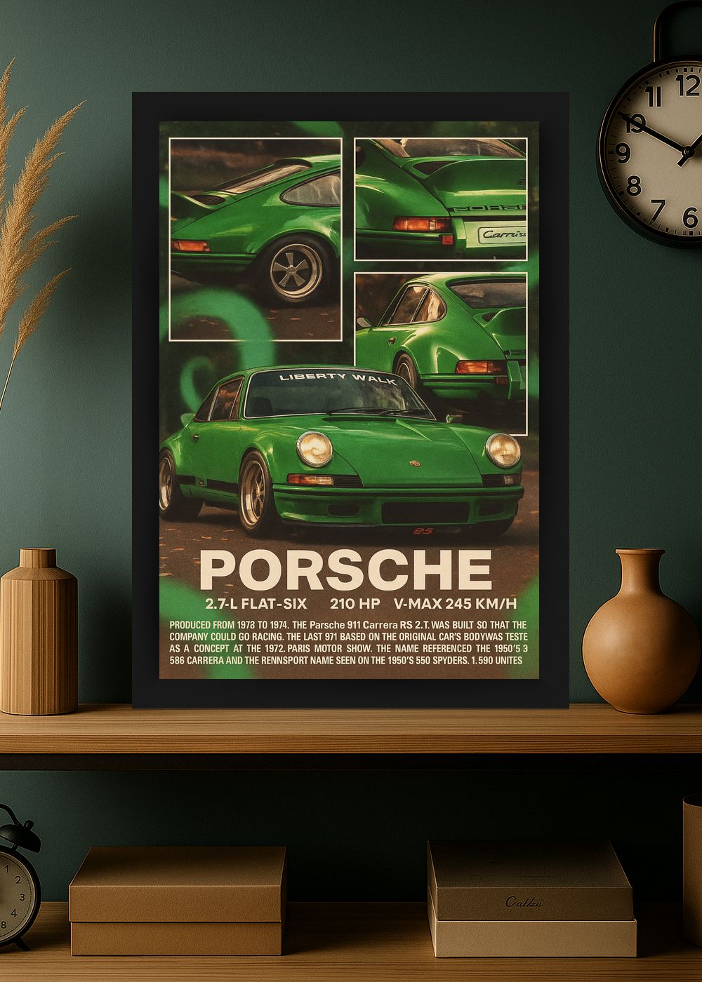 Quadro Com Vidro Porsche 911 Carrera RS com Moldura