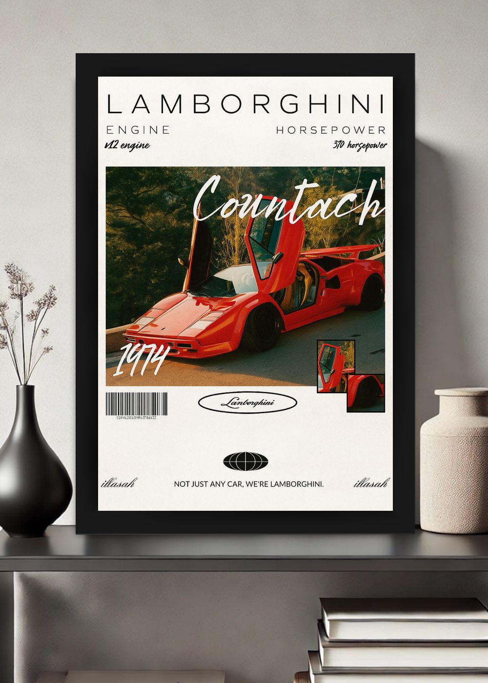 Quadro Com Vidro Lamborghini Countach 1974 com Moldura