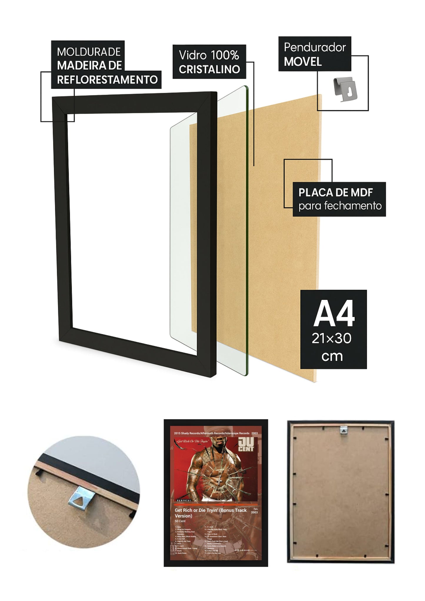 Quadro 50 Cent Get Rich or Die Tryin (Colored) Com Vidro