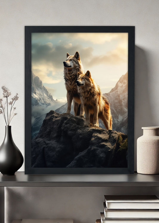 Quadro Decorativo O alfa e seu filhote - Com vidro