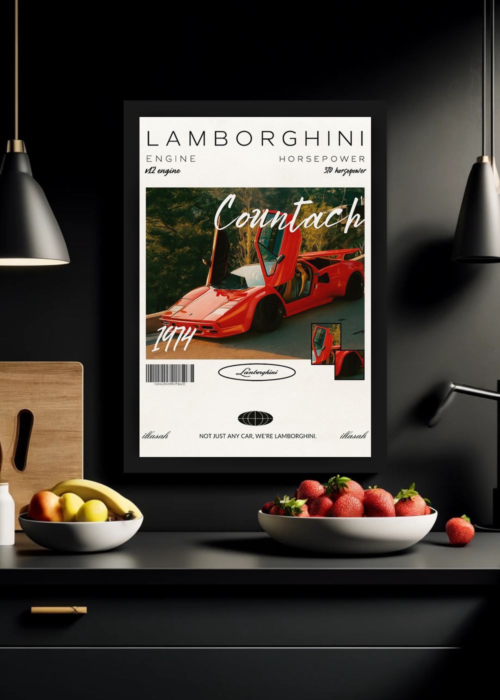 Quadro Com Vidro Lamborghini Countach 1974 com Moldura