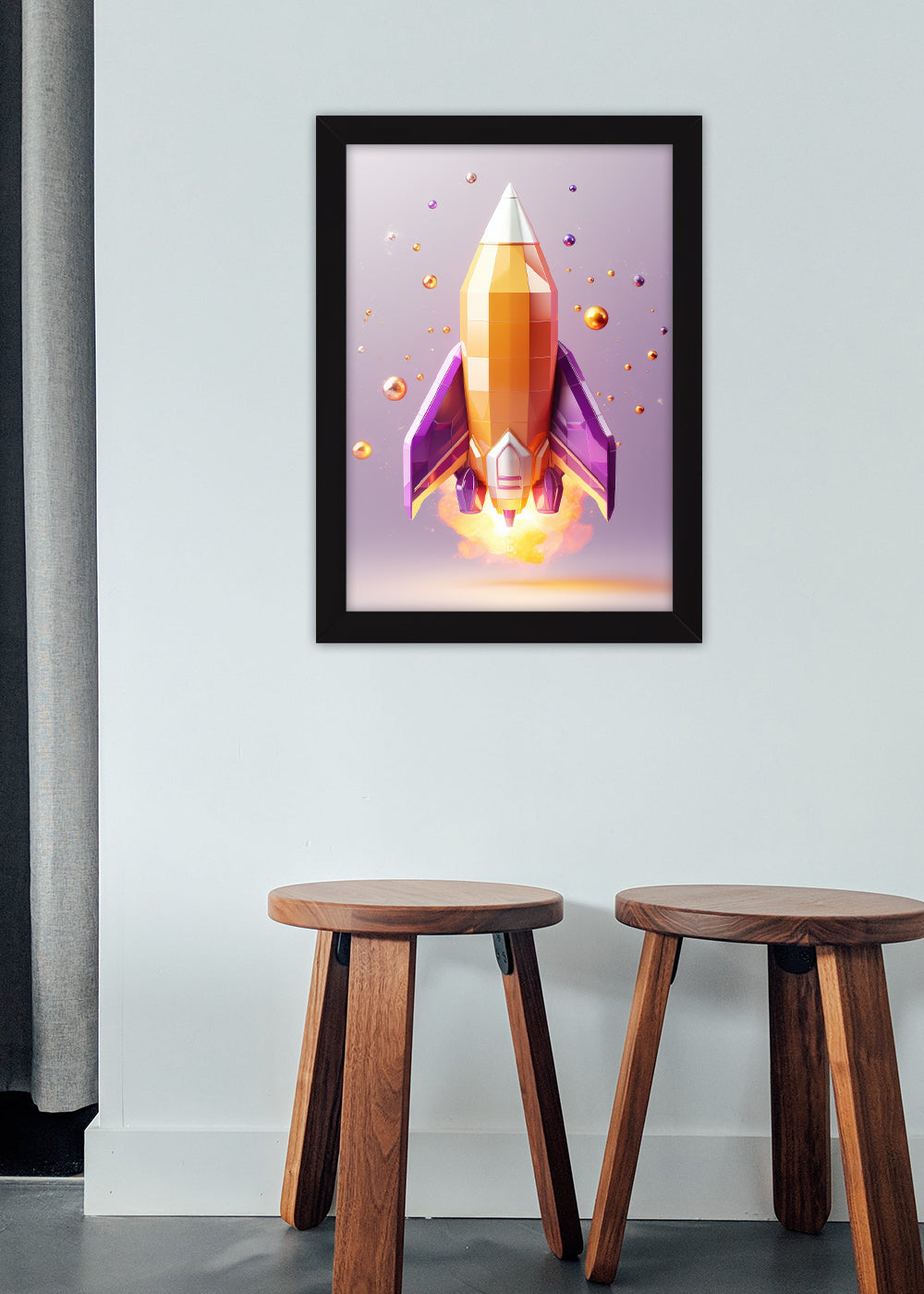 Quadro Foguete artistico levantando voo Abstrata - Com vidro