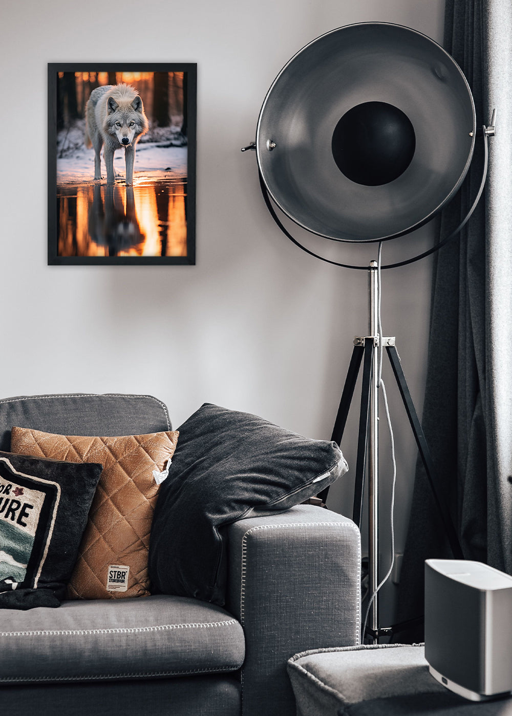 Quadro Decorativo lobo de neve - Animais - Com vidro