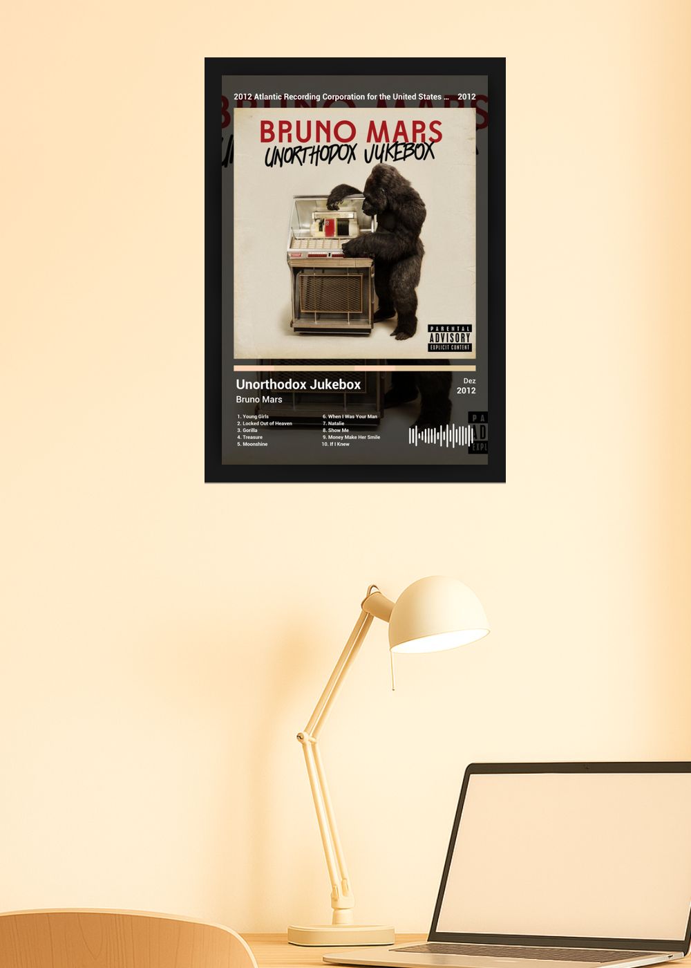 Quadro Bruno Mars Unorthodox Jukebox (Dark) Com Vidro