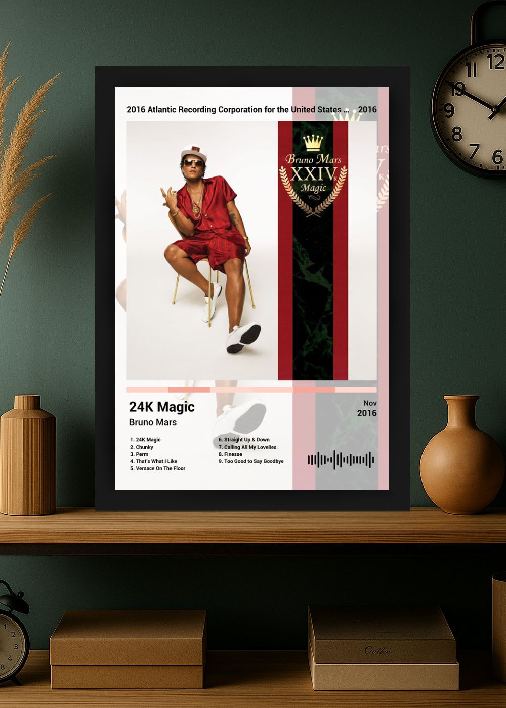 Quadro Decorativo Bruno Mars 24K Magic (Light) Com Vidro