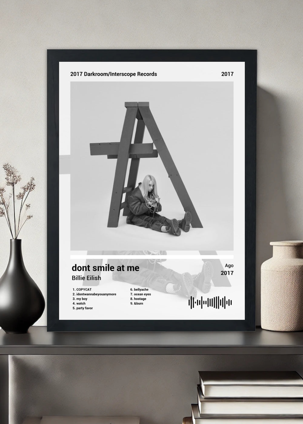 Quadro Billie Eilish dont smile a... (Black&white) Com Vidro