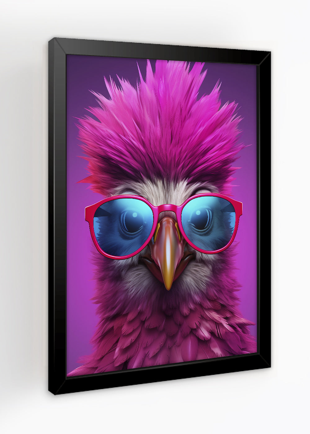 Quadro Decorativo Passarinho rosa - Com vidro