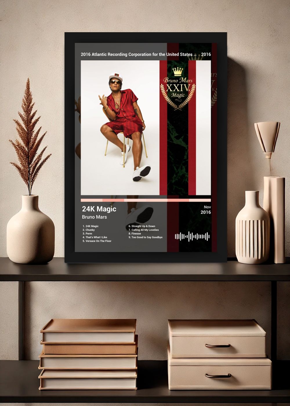 Quadro Decorativo Bruno Mars 24K Magic (Dark) Com Vidro