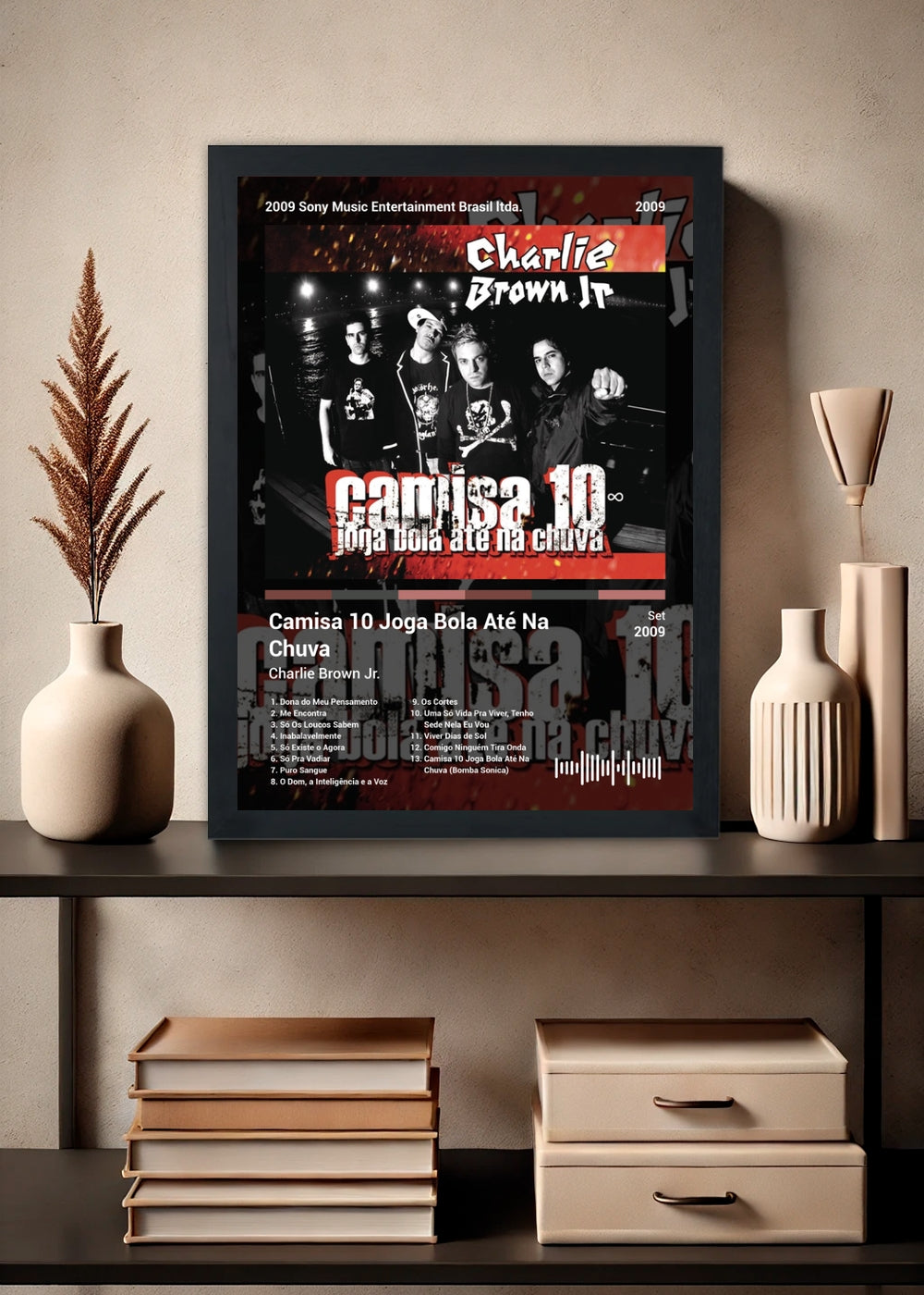 Quadro Charlie Brown Jr. Camisa 10 Joga ... (Dark) Com Vidro