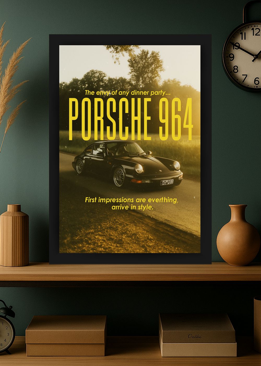 Quadro Decorativo Porsche 964 Estilo e Classe Com Vidro