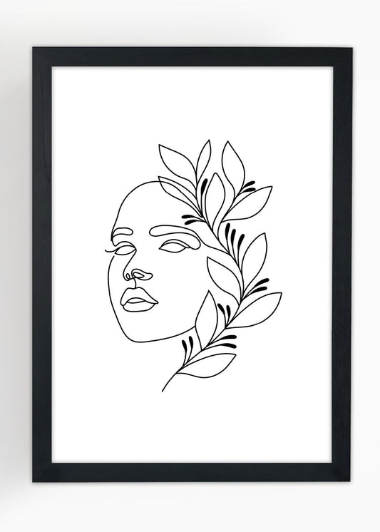 Quadro Decorativo One line Art - Cabelo Floral - Com vidro