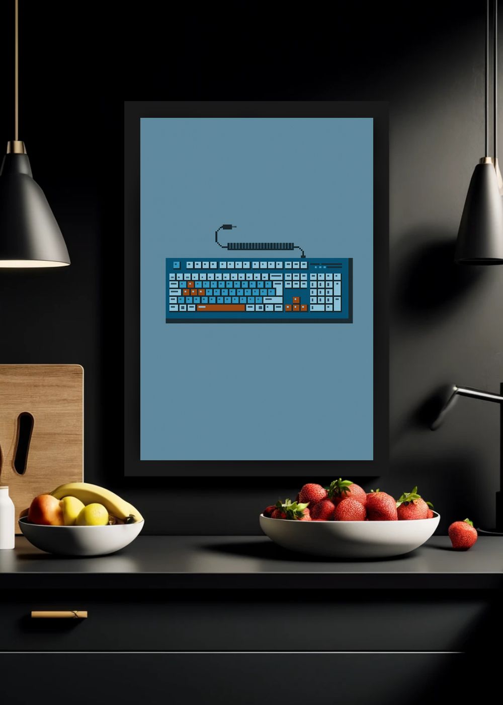 Quadro Teclado Retrô Pixelado com Vidro e Moldura