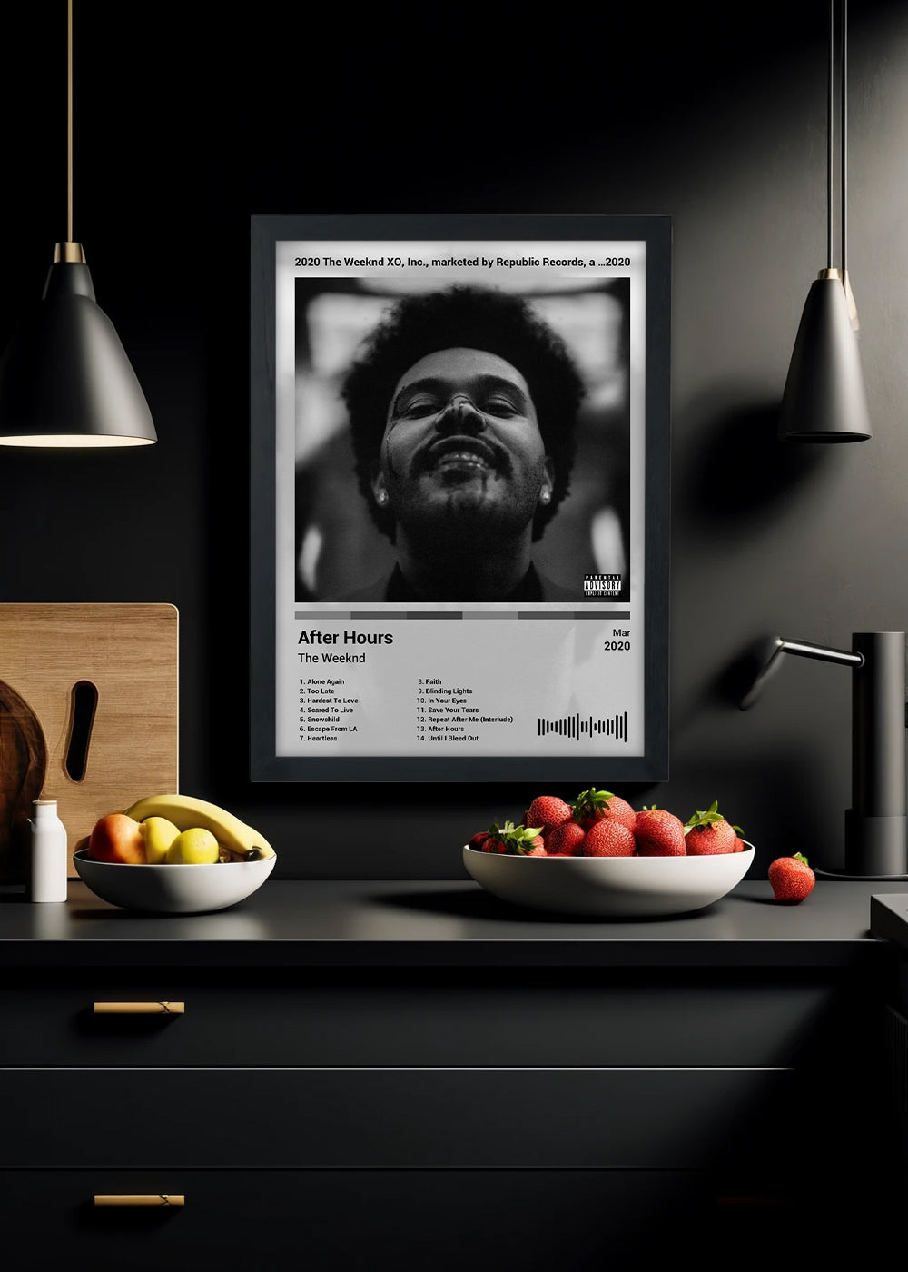 Quadro The Weeknd - After Hours (Black&Light) - Com Vidro