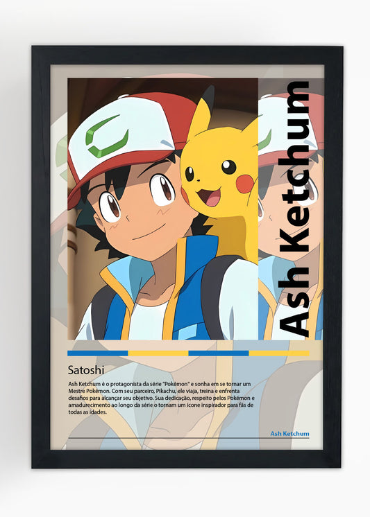 Quadro Decorativo Ash Ketchum - Pokémon - Com vidro