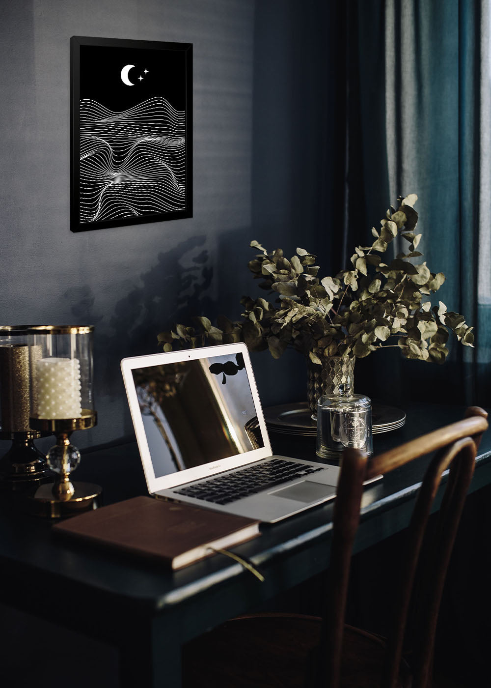 Quadro Decorativo Montanhas no Luar abstrato - Com vidro