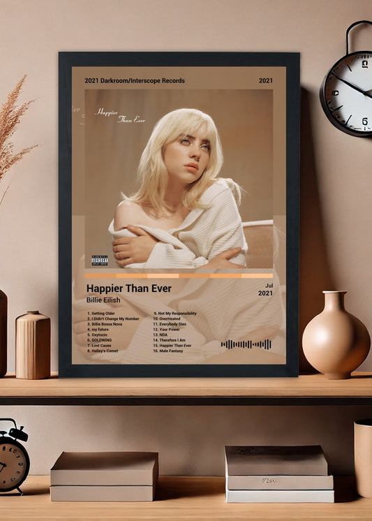 Quadro Billie Eilish Happier Than Ever (Colored) Com Vidro