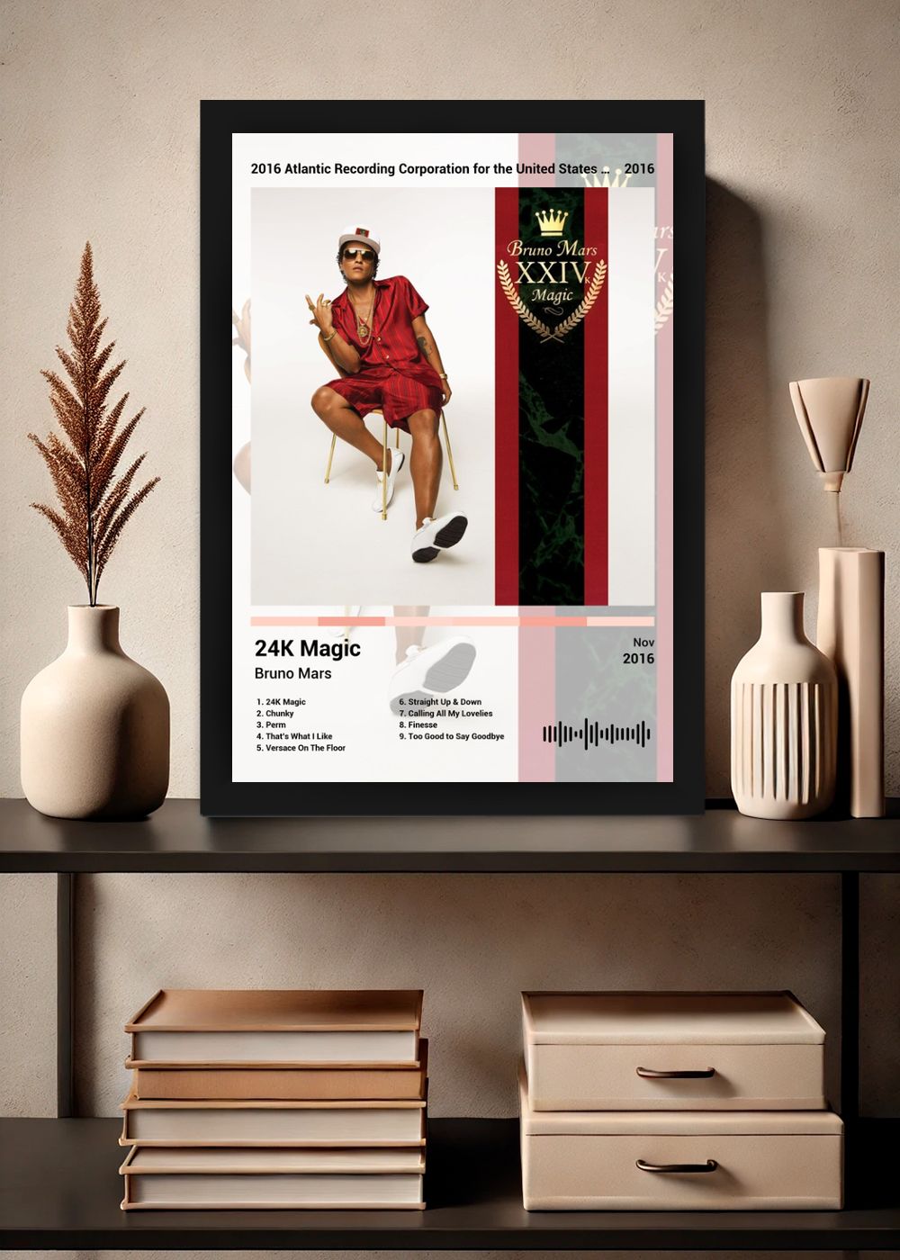 Quadro Decorativo Bruno Mars 24K Magic (Light) Com Vidro