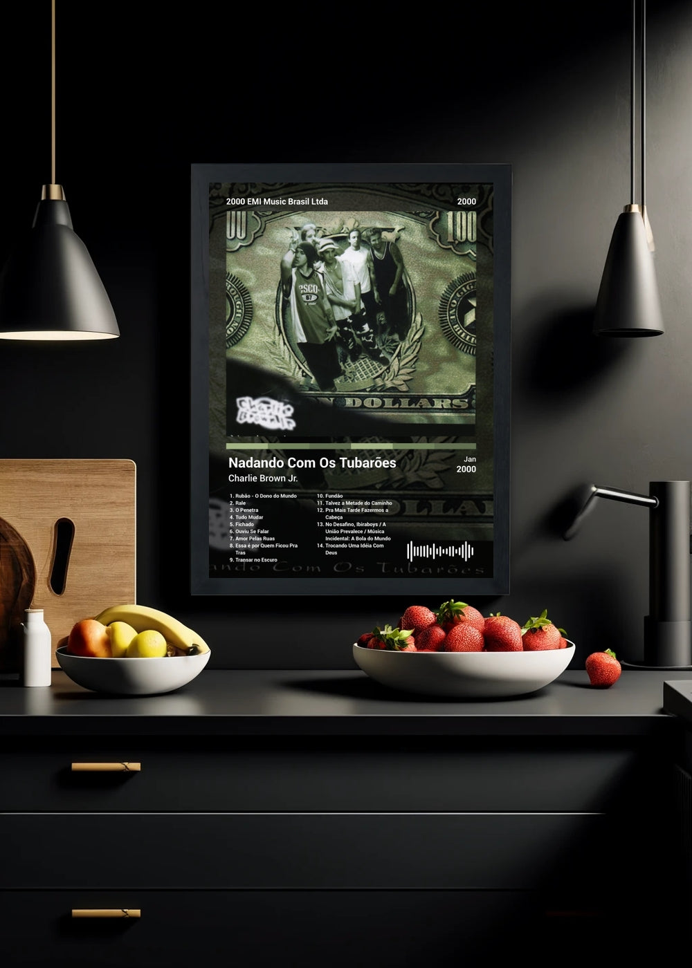 Quadro Charlie Brown Jr. Nadando Com Os ... (Dark) Com Vidro