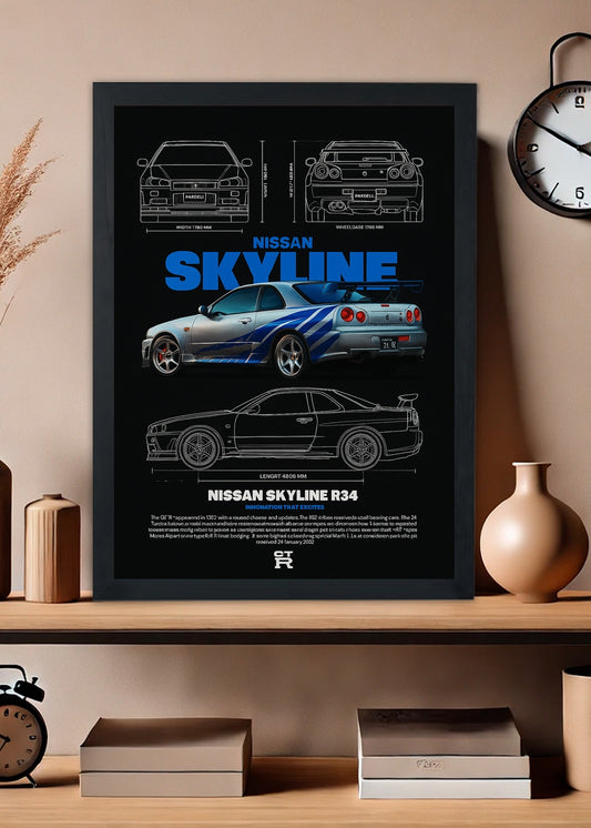 Quadro decorativo Nissan Skyline R34JDM - Com vidro