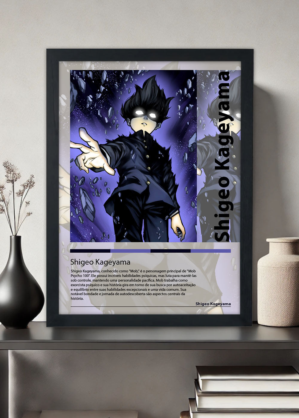 Quadro Decorativo Shigeo Kageyama Mob Psycho 100 - Com vidro