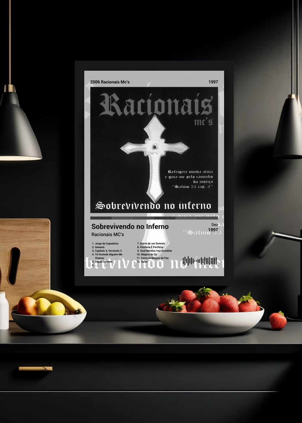 Quadro Racionais MC's Sobrevivend... (Black&white) Com Vidro