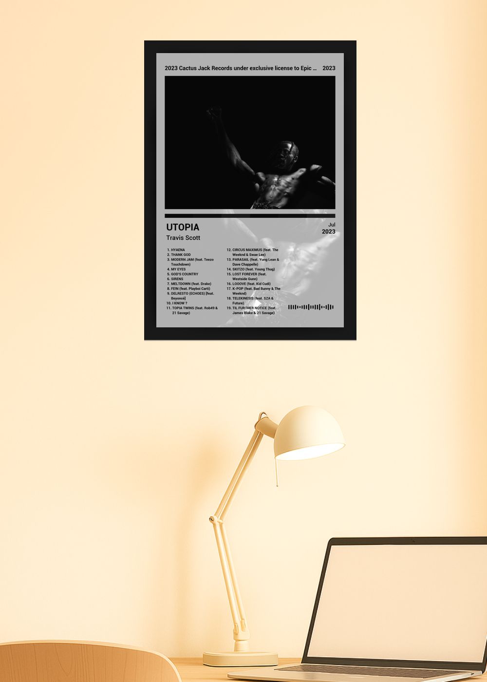 Quadro Travis Scott UTOPIA (Black&white) Com Vidro