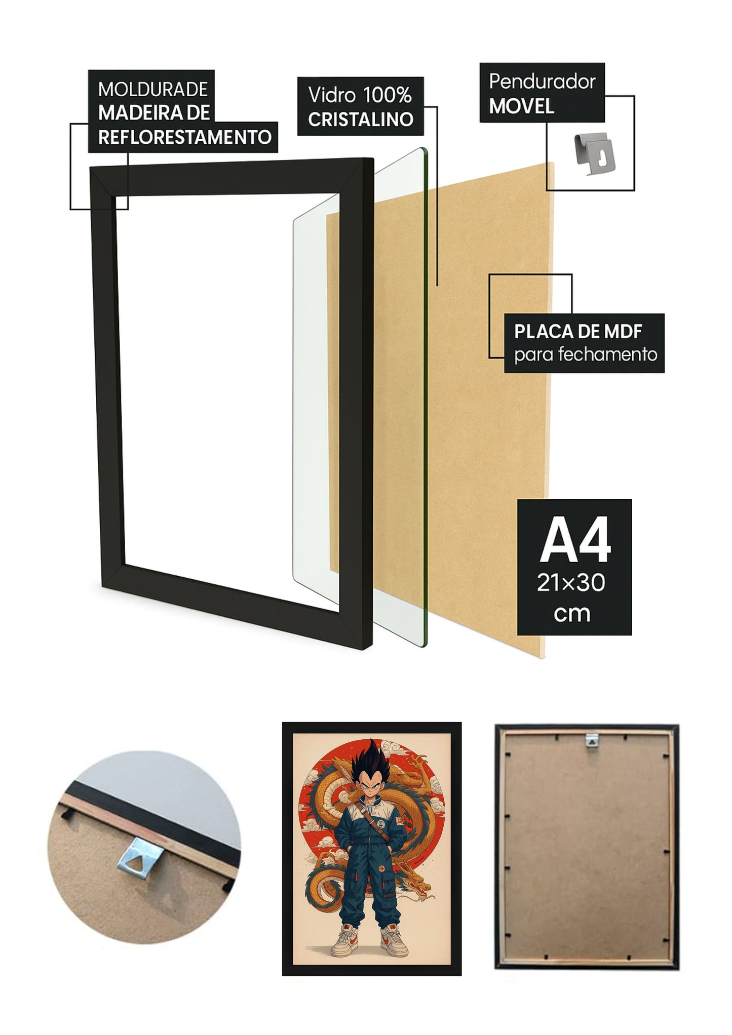 Quadro Vegeta Street Dragon Ball Com Vidro e Moldura