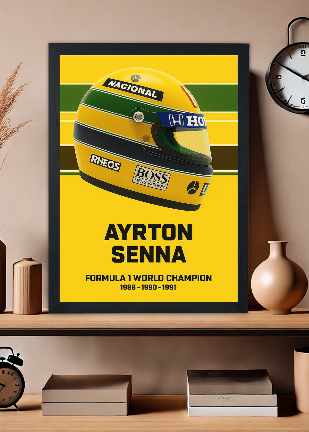Quadro Ayrton Senna World Champion 88 90 91 -Com Vidro