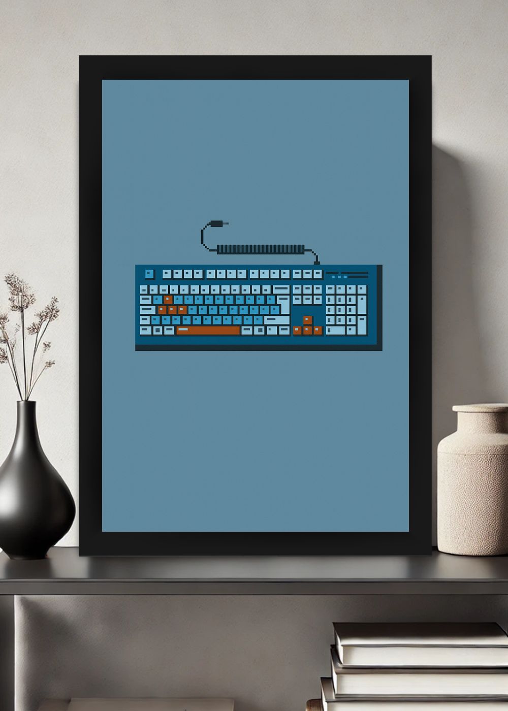 Quadro Teclado Retrô Pixelado com Vidro e Moldura