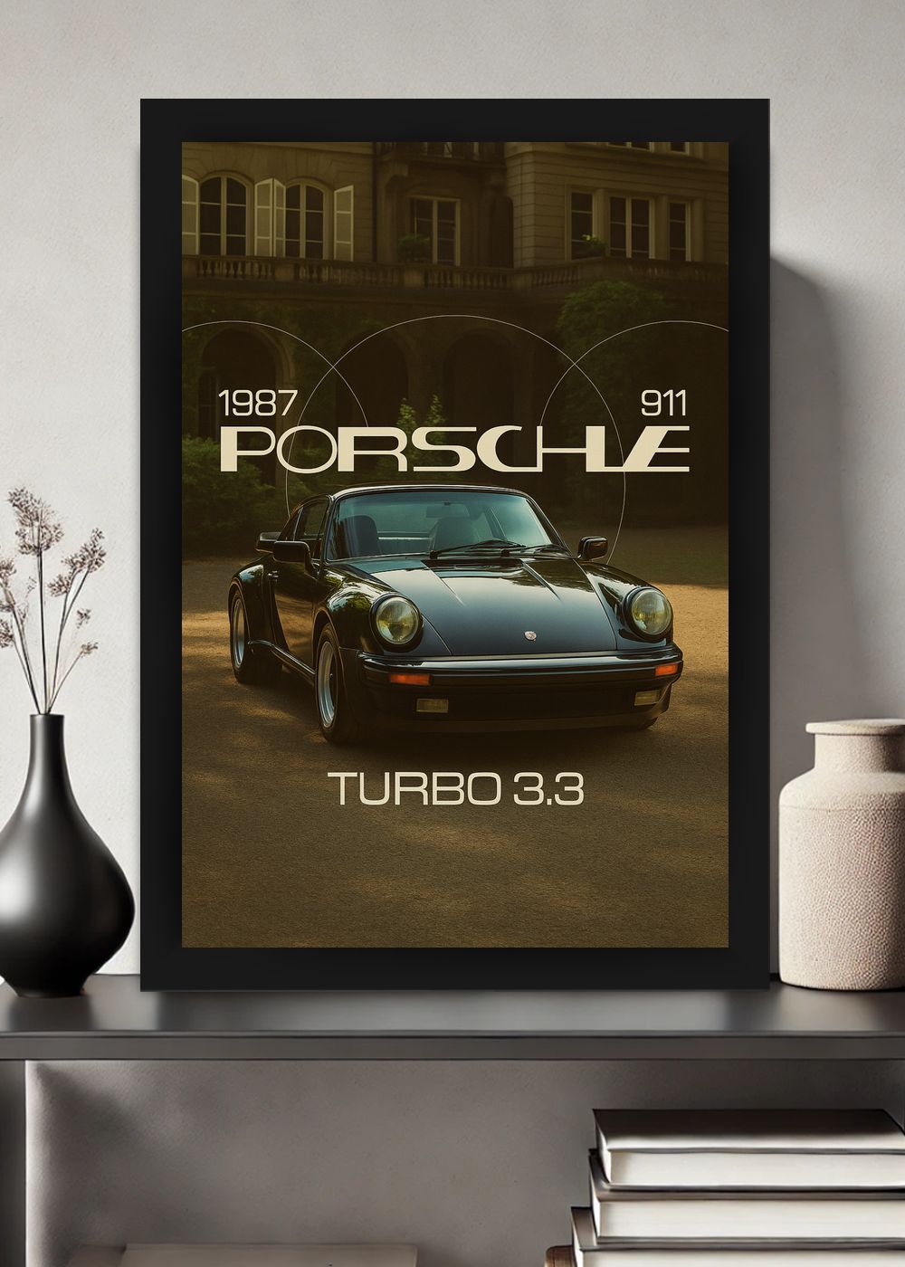 Quadro Com Vidro Porsche 911 Turbo 3.3 1987 com Moldura