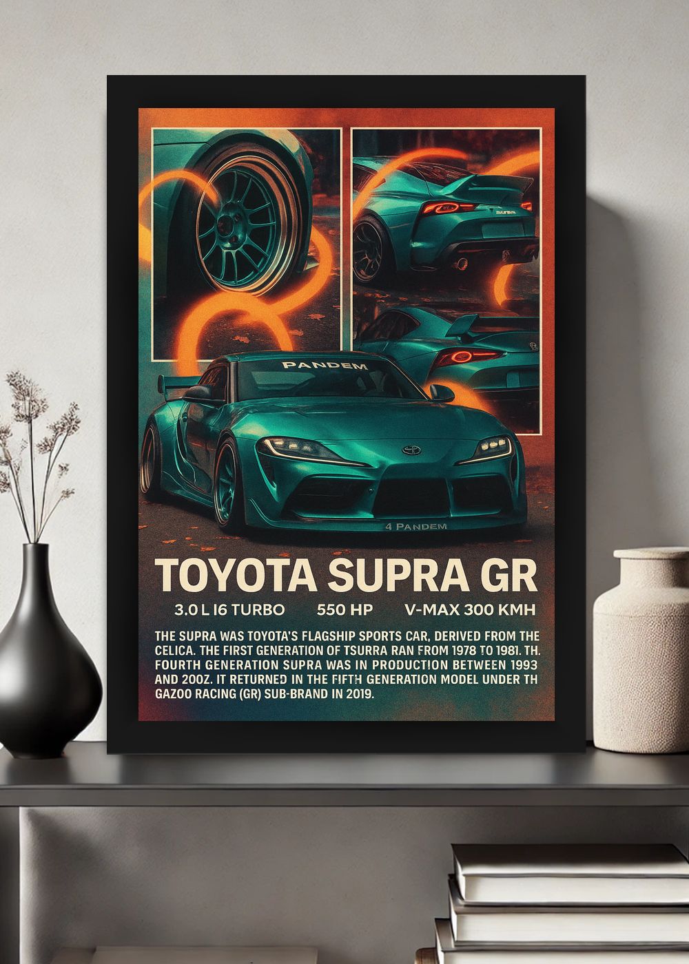 Quadro Com Vidro Toyota Supra GR Pandem com Moldura