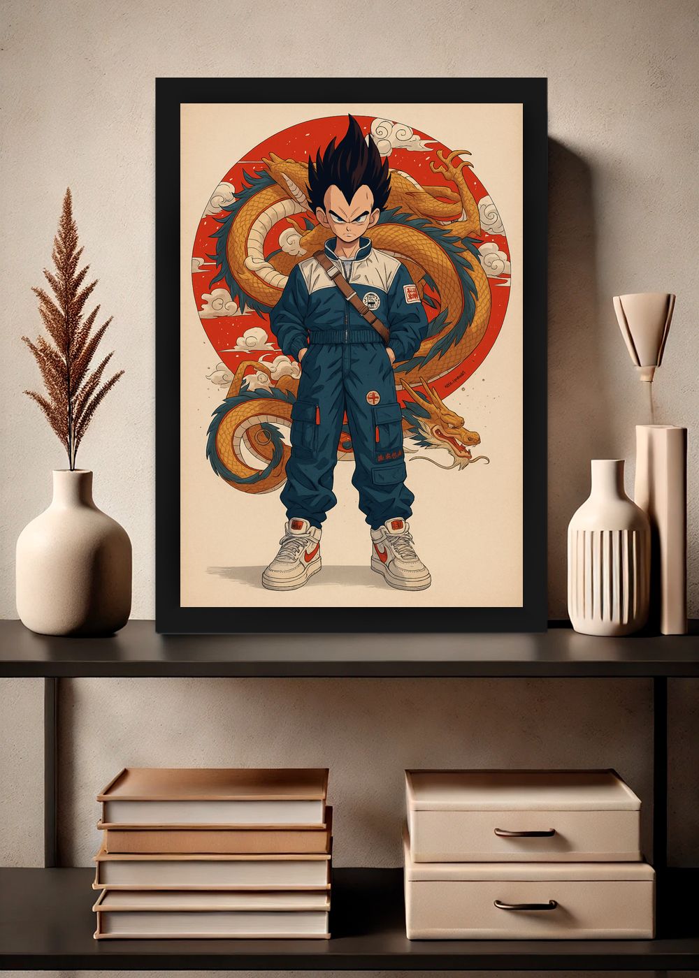 Quadro Vegeta Street Dragon Ball Com Vidro e Moldura