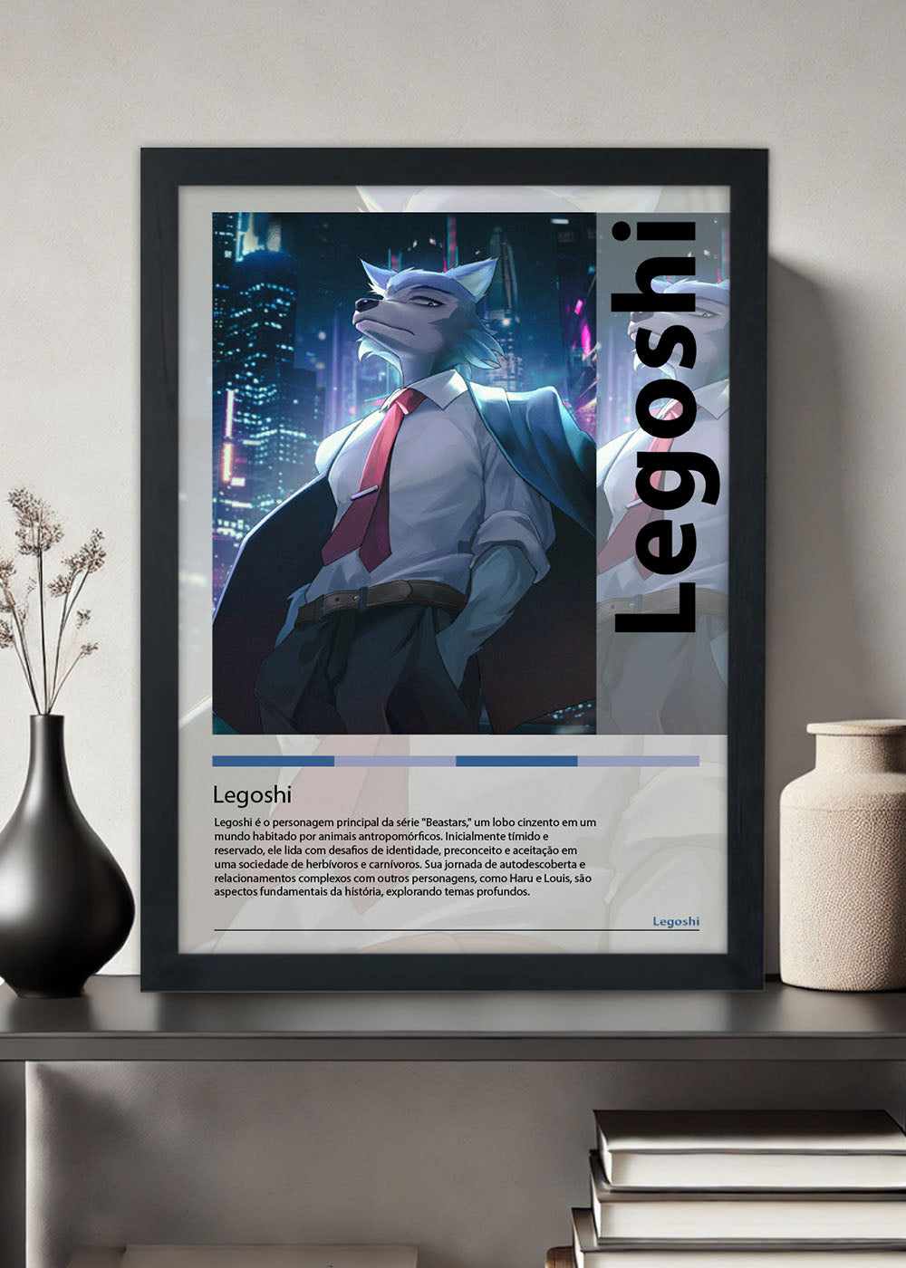 Quadro Decorativo Legoshi - Beastars O Lobo Bom - Com vidro