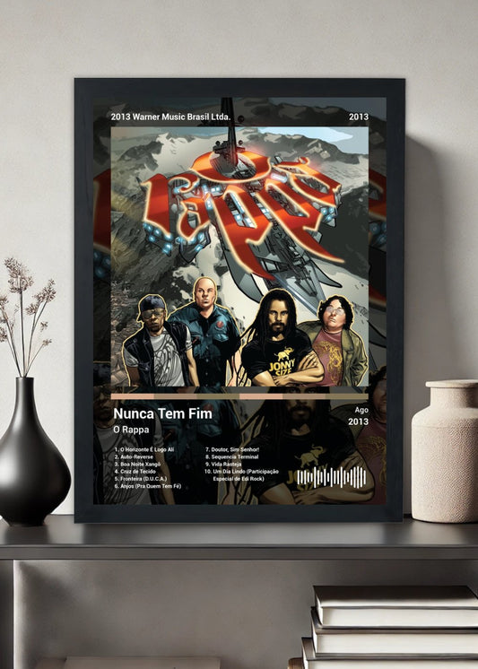 Quadro Decorativo O Rappa Nunca Tem Fim (Dark) Com Vidro