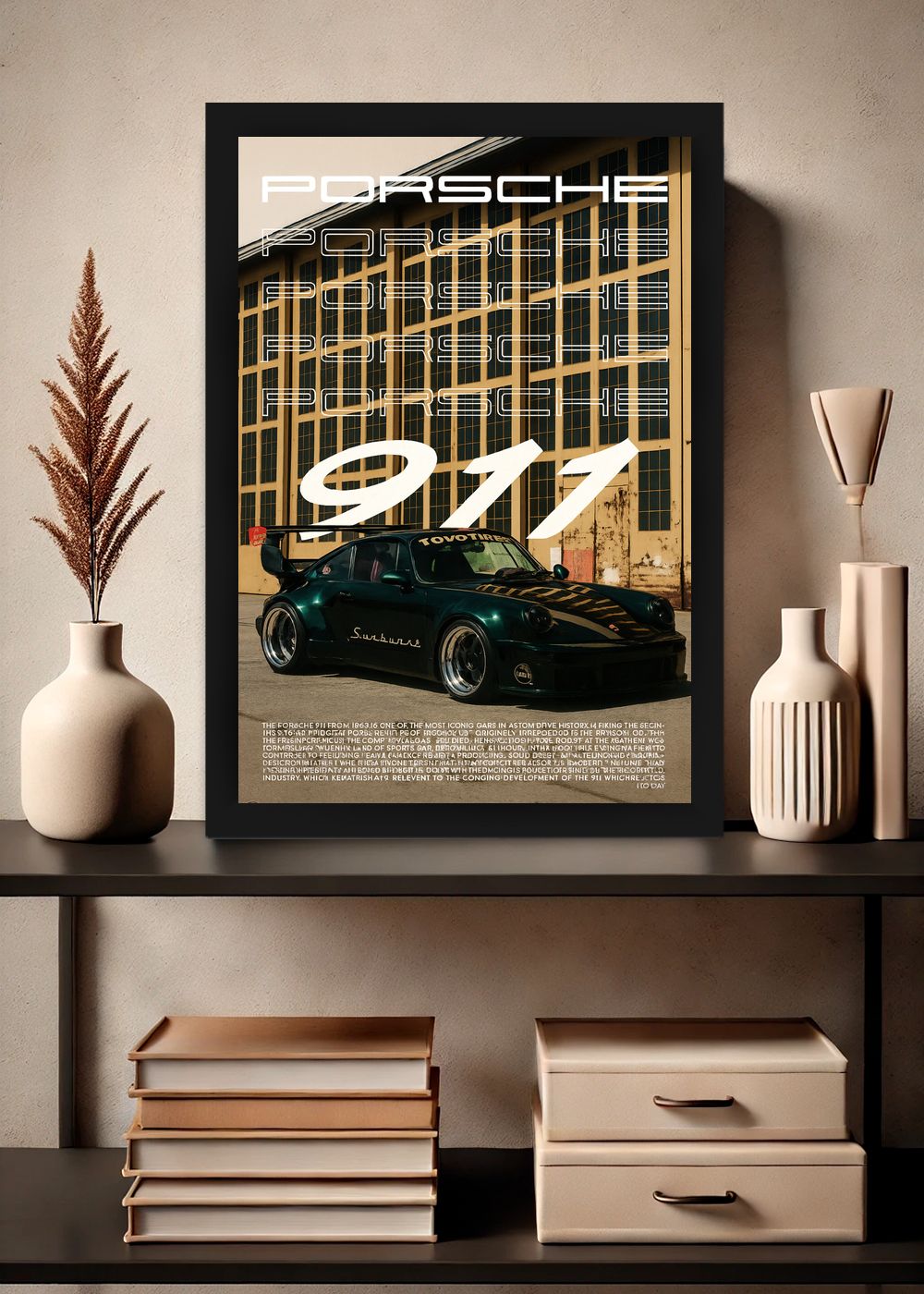 Quadro Decorativo Porsche 911 Sunburst Com Vidro
