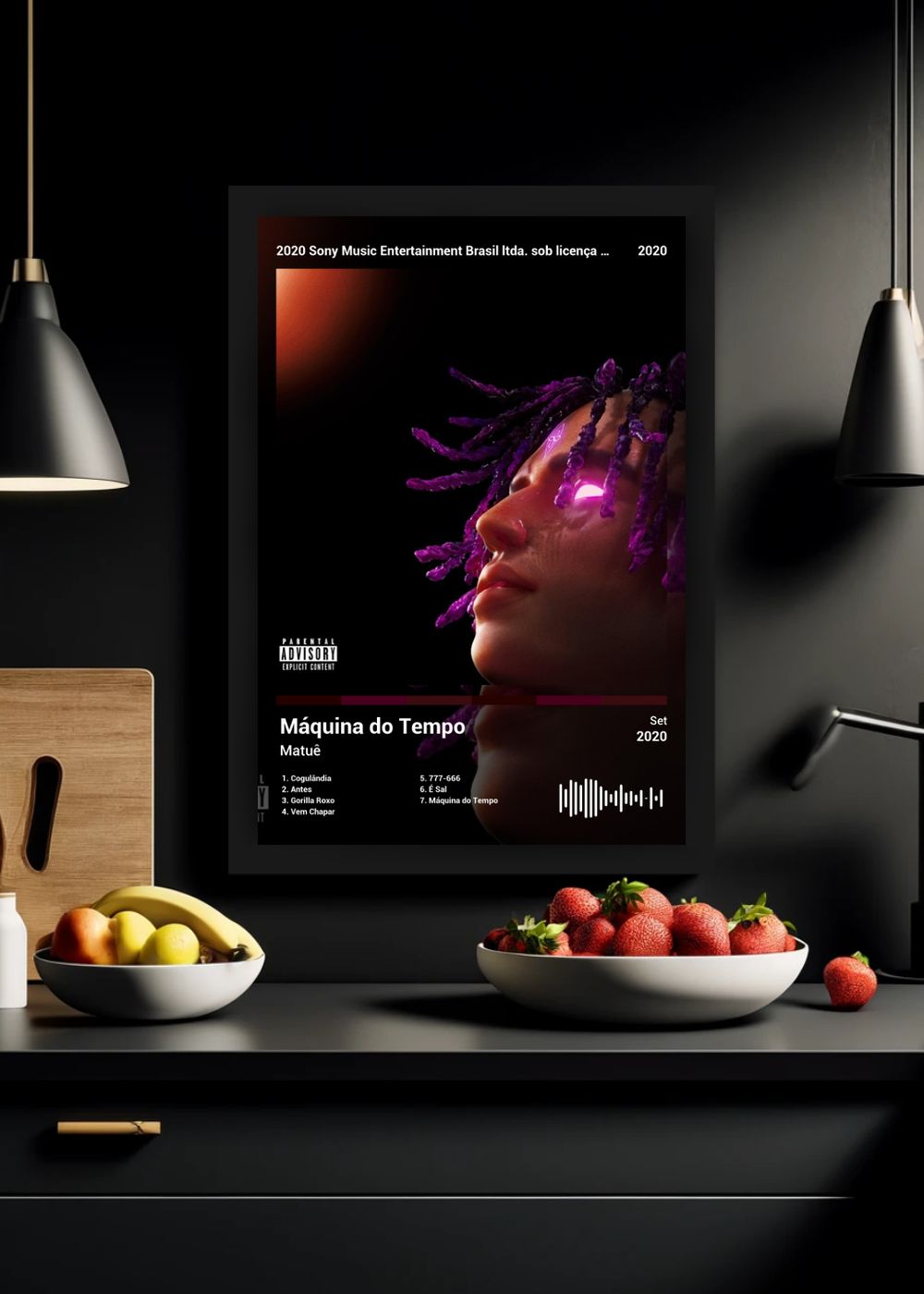 Quadro Decorativo Matuê Máquina do Tempo (Dark) Com Vidro