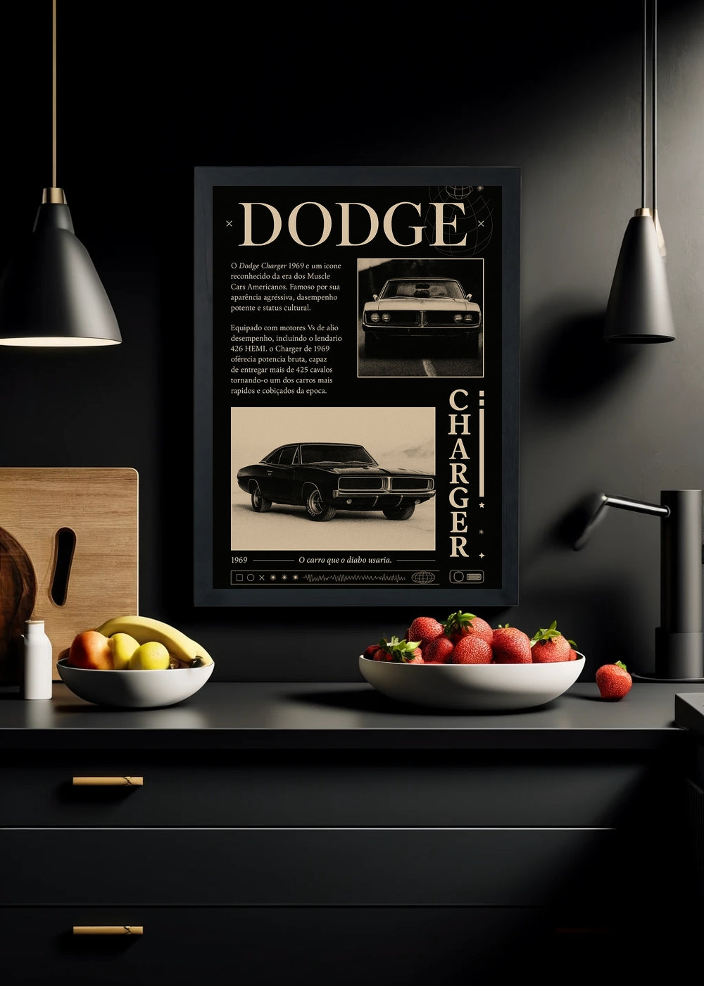 Quadro decorativo Dodge Charger 1969 Clássico – Com vidro