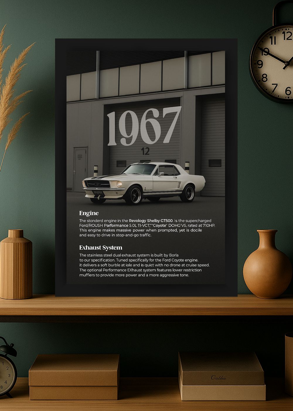 Quadro Mustang Shelby GT500 1967 Com Vidro e Moldura