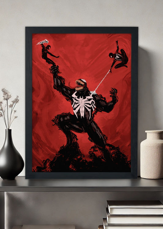 Quadro Decorativo Venom x Homens Aranhas - Com vidro